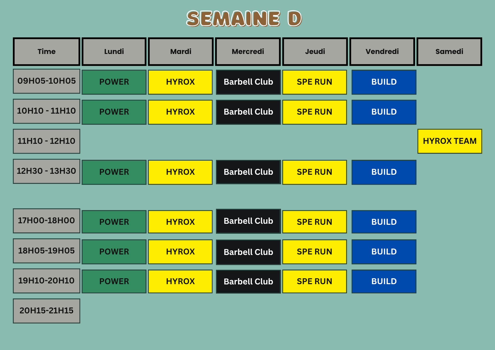 Planning Semaine D